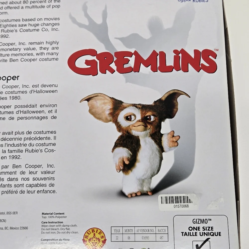 Ben Cooper Gremlins GIZMO Cosplay Costume Top & Mask Adult One Size‎ Rubies Open - Picture 13 of 13